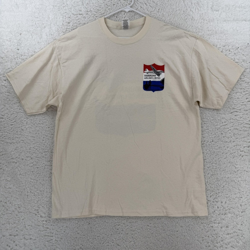 VTG Hawaiian Airlines Shirt Mens XL Beige Honolulu Graphic Tee T-Shirt Jerzees